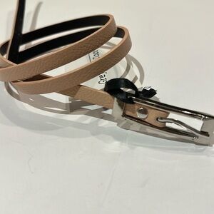 Tan/nude ultra skinny 3/8” belt with silver toned buckle 29-33”